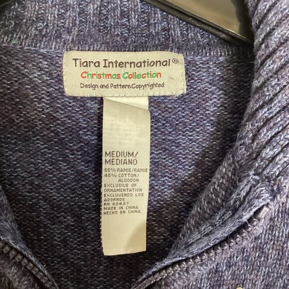 Tiara International Vintage Holiday Sweater Zip Up Snowflakes Beaded Medium Xmas - Picture 2 of 5